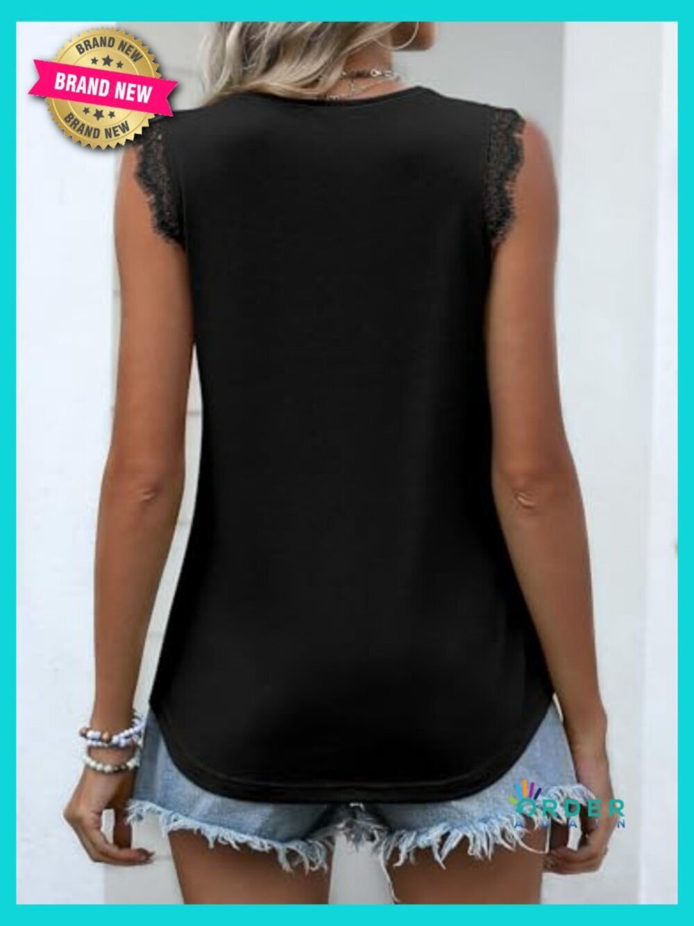 Lace Trim V-Neck Tank Top Sleeveless Cami Casual Trendy Summer Wear - Picture 5 of 7